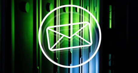 Poster - Image of envelope and circle over server room