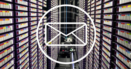 Poster - Image of envelope and circle over server room