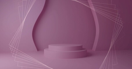 Poster - Image of white 3d network structure over pink circular podium and background