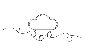 Poster - Cloud with raindrops. Continuous line art. Minimalist weather icon. Vector illustration.
