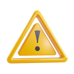 Wall Mural - Yellow triangle warning sign icon with exclamation. 3d rendered illustration with transparent background.