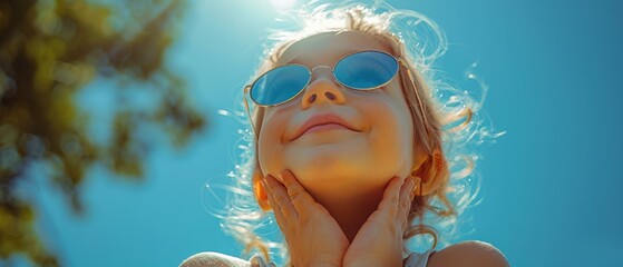 Wall Mural - A happy child enjoying the summer sun. AI.