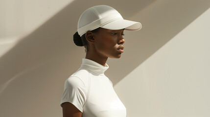 Model Wearing an Elegant Golf Dress and Visor