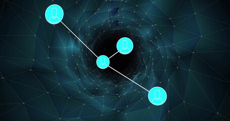 Aufkleber - Image of network of connections with icons over tunnel on black background