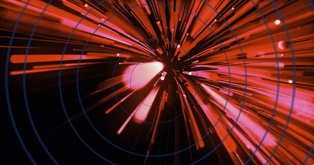 Poster - Image of circles over red lines on black background