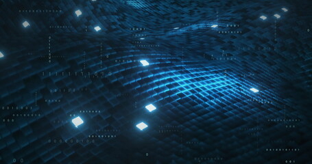 Aufkleber - Image of data processing over blue squares on black background