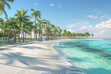 Sticker - Scenic tropical beach with palm trees and clear blue water capturing natural beauty and serenity in a vibrant and peaceful setting