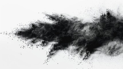 Aufkleber - Charcoal particles and black powder on white background in abstract motion