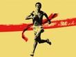© TPS Studio - Dynamic Runner Crossing Finish Line with Red Ribbon on Yellow Background