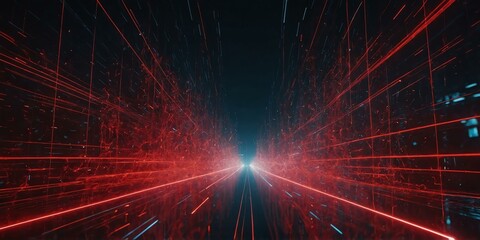 Wall Mural - red light trail futuristic particles backdrop neural n background