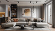 © WETDREAM - A modern living room with a large sectional couch, a coffee table