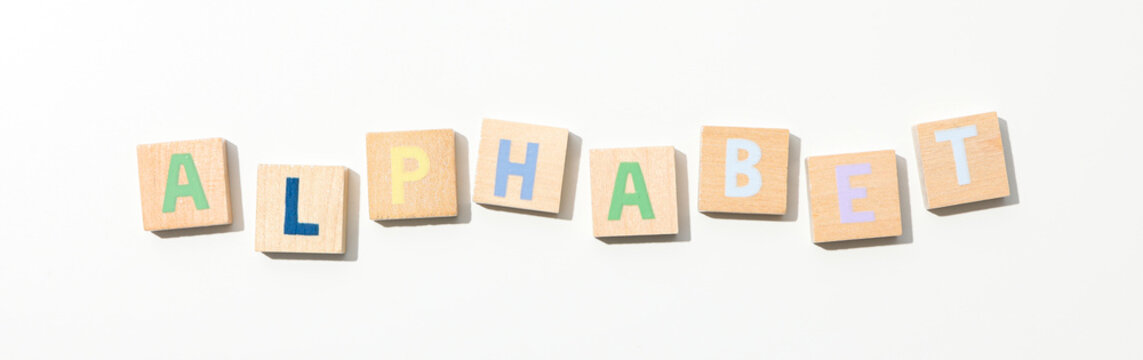 Alphabet from three-dimensional letters, top view.