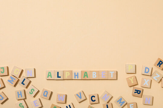 Alphabet from three-dimensional letters, top view.