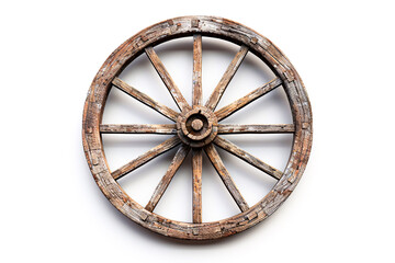 Wall Mural - Retro wooden cart wheel isolated on white background