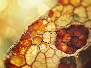 Wall Mural - Close-up of a colorful rock with a honeycomb pattern. AI.