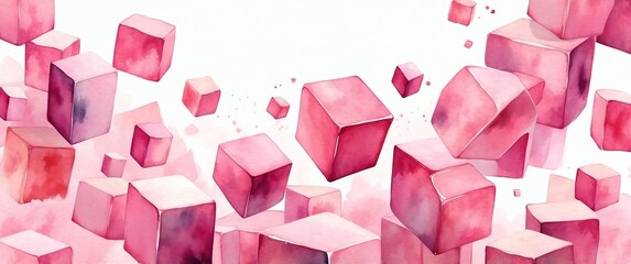 Poster - pink cubes watercolor abstract background banner design