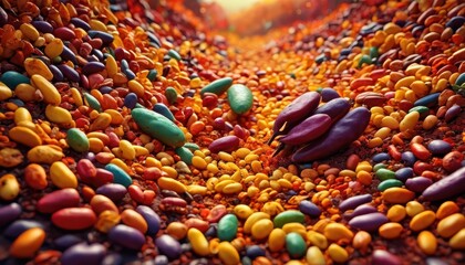 Sticker - Colorful Pebbles in a Sunlit Valley.