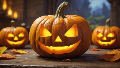 Sticker - Jack-O'-Lanterns on a Wooden Table