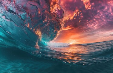 Wall Mural - Ocean Sunset Through a Breaking Wave