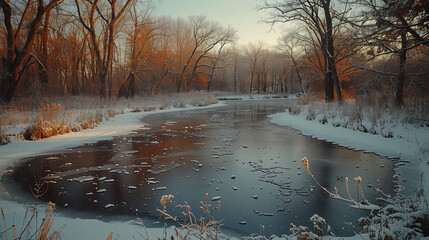 Canvas Print - Winter's Grip: Pond in Winter, Ice-Blue Trails Crack Across the Frozen Surface