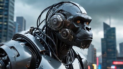 Poster - Cyborg Gorilla in a Cityscape.