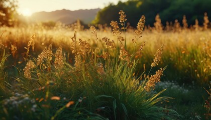 Canvas Print - Golden Grass In The Sunset.