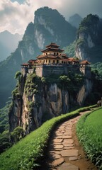 Canvas Print - Ancient Temple on Mountaintop.