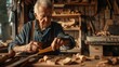 © Lakkhana - A senior man woodworking in his workshop, crafting a beautiful piece with dedication
