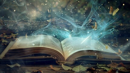 Wall Mural - Collage picture image of magical open book with speel for dark magic