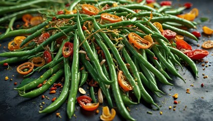 Wall Mural - Green Beans with Tomatoes and Spices.