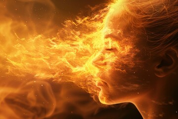 Sticker - Fiery woman face in a dynamic surreal digital illustration