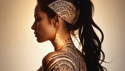 Canvas Print - Woman With Tribal Tattoo.