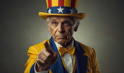 Wall Mural - uncle sam with yellow clothes. points his finger at you	