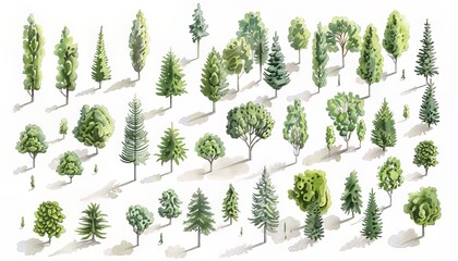 Wall Mural - A diverse collection of handdrawn tree illustrations in a variety of shapes and sizes