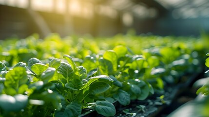Poster - vibrant hydroponic greenhouse showcasing innovative sustainable agriculture techniques in nature and