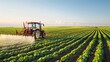 © Lakkhana - A tractor spraying crops with water in a large field, ensuring even coverage and healthy plants