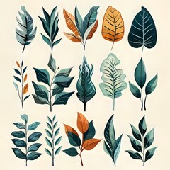 Poster - A diverse collection of handdrawn leaves with intricate details and vibrant colors