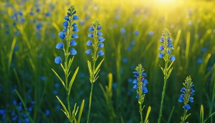 Canvas Print - Blue Flowers in a Field.