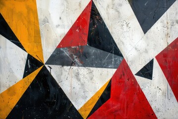 Poster - Using red, white, black, and yellow acrylic paints to create an abstract background with a geometric pattern.