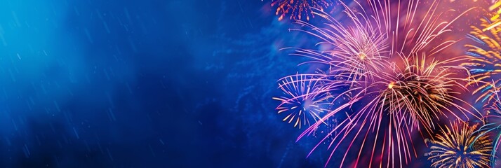 Poster - colorful fireworks explode against a dark blue sky, creating a stunning visual spectacle