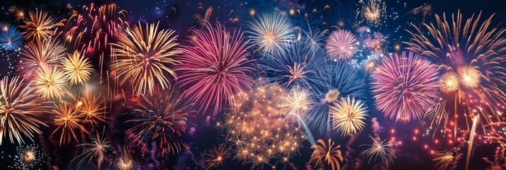 Poster - a stunning display of colorful fireworks explodes against a dark blue sky, creating a breathtaking s