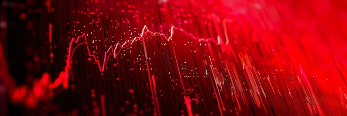 Poster - a red stock market chart with jagged lines and downward trends, symbolizing financial crisis and rec