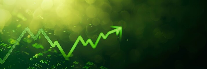 Poster - a green arrow indicating growth trends upwards on a digital finance chart. the chart is set against 