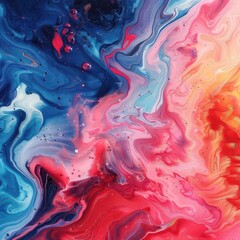 Poster - A vibrant blend of swirling pink, red, and blue hues in an abstract fluid art composition, perfect for dynamic and creative backgrounds.