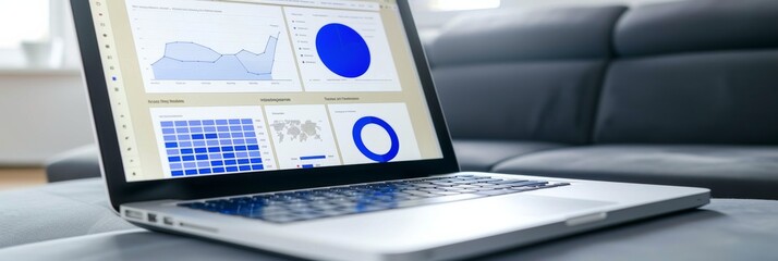 Aufkleber - A laptop is open on a table, displaying an analytics dashboard with various charts and graphs