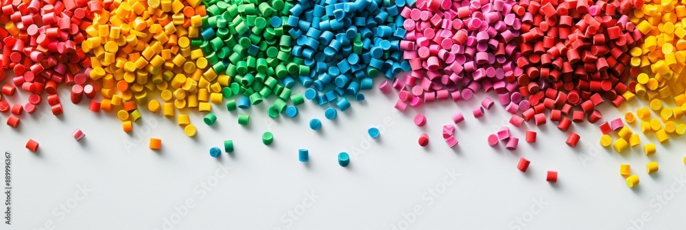 Masterbatch Color Pellets Vibrant plastic masterbatch pellets in various colors are spread out on ...