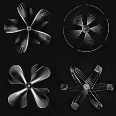 Poster - Black and white abstract fanlike shapes with intricate patterns