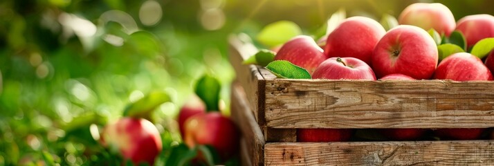 Wall Mural - a bunch of red apples in a wooden crate