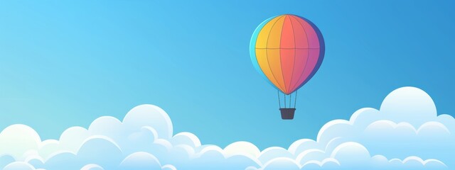 Wall Mural - A clear blue sky with a single hot air balloon floating peacefully.