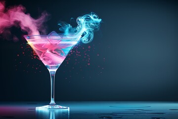 Poster - an artistic rendering of a levitating cocktail with swirling colors and vapor effects